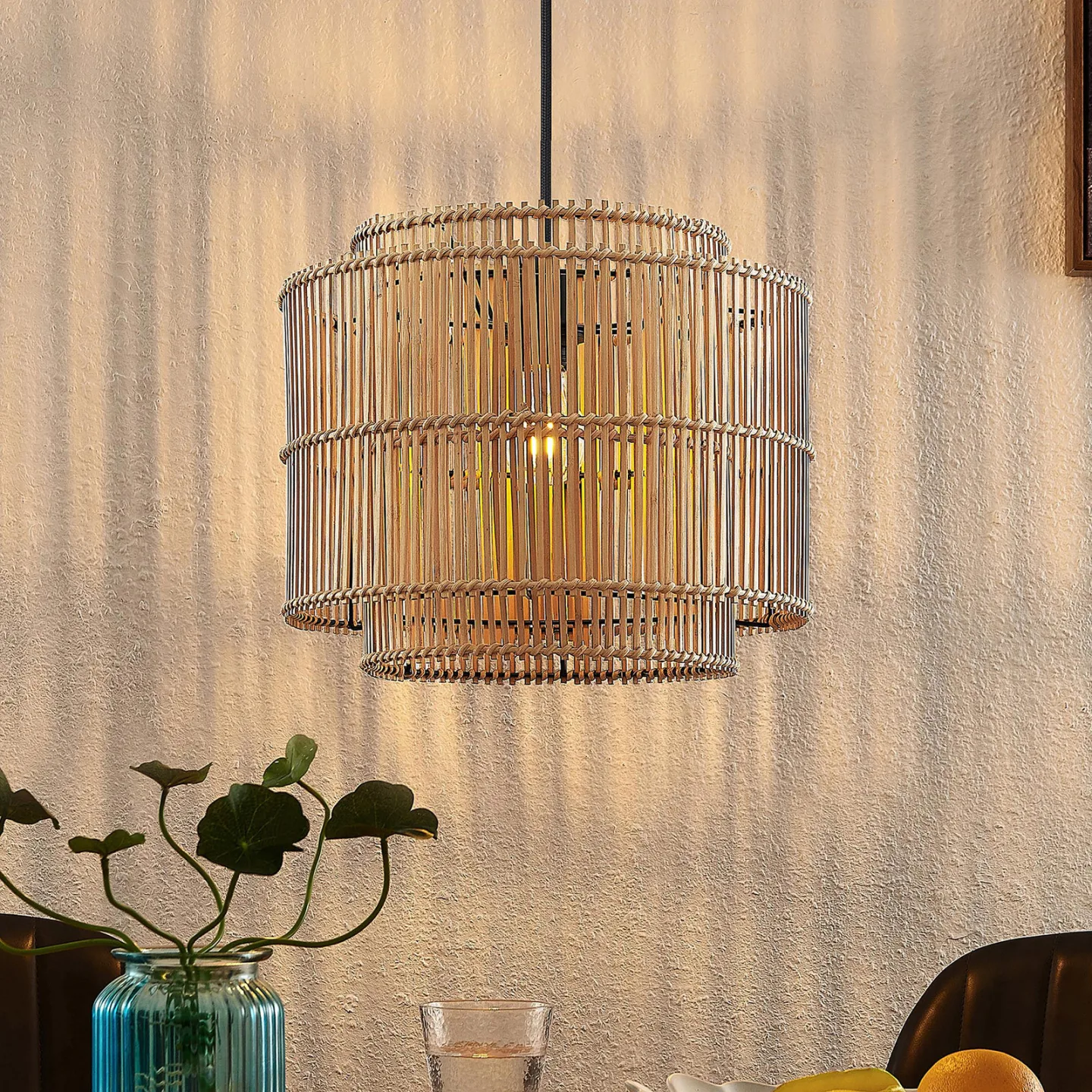 Bridga Pendelleuchte Bamboo - Lindby - Wohnzimmer - Boho - Bambus - Einflammig