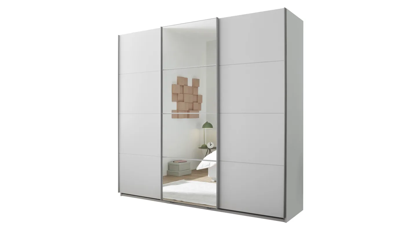 Schwebetürenschrank mit Spiegel weiß 215 cm - 3-türig - CARANO
