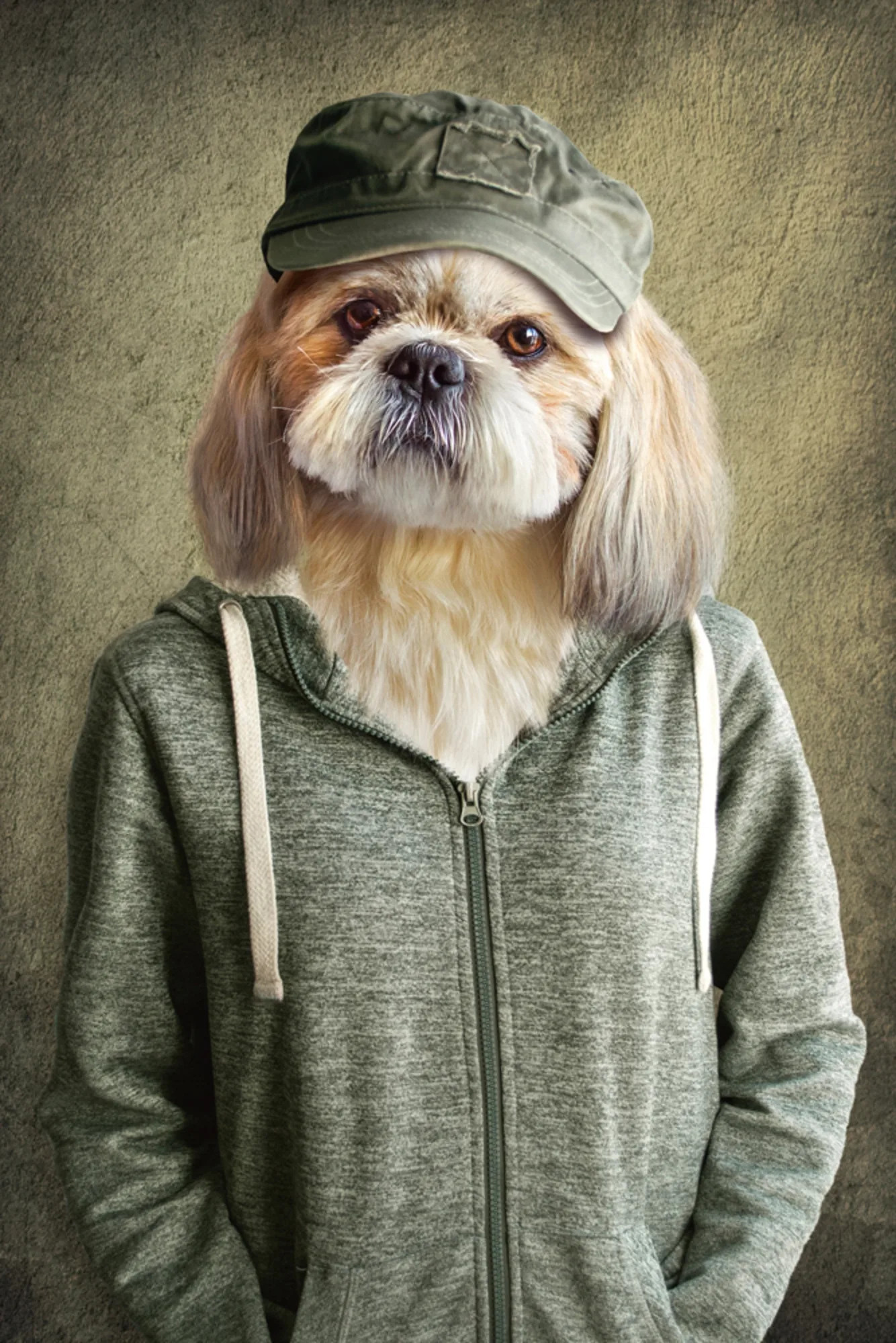 image LAND Alubild Witziger Hund mit Jacke | Schubiger Möbel