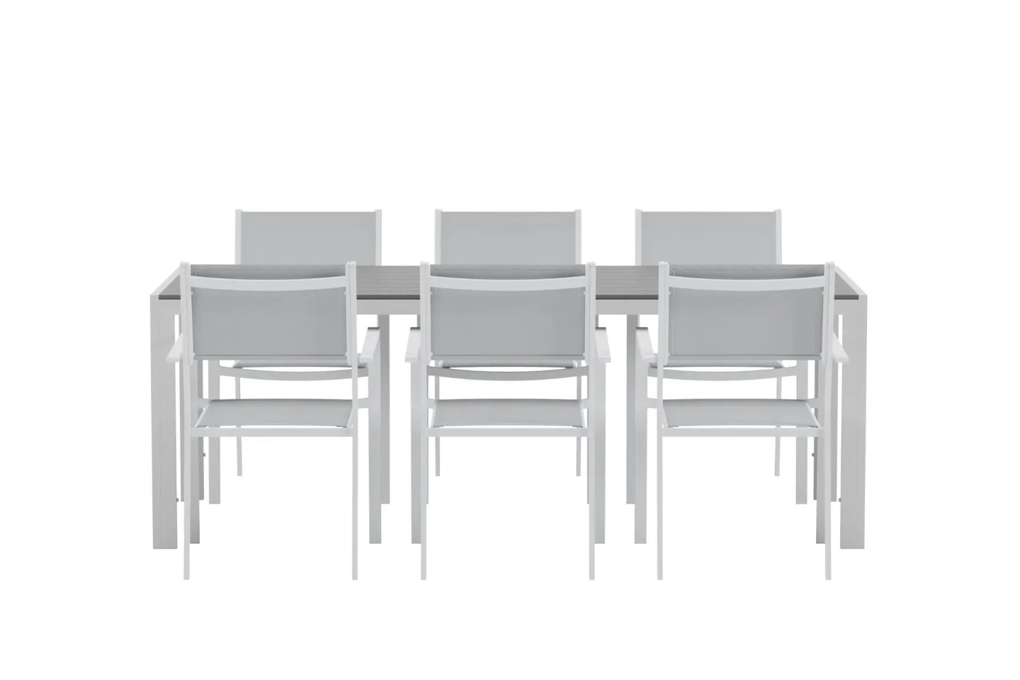 Break Gartenset Tisch 90x200 cm grau 6 Stühle grau.
