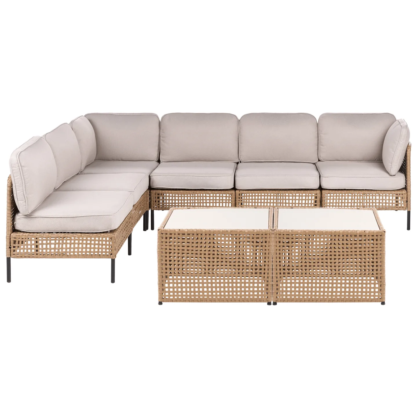 Hörnsoffa utomhus med Bord 6-Sits Omegana Modulär Konstrotting - Beige/Svart