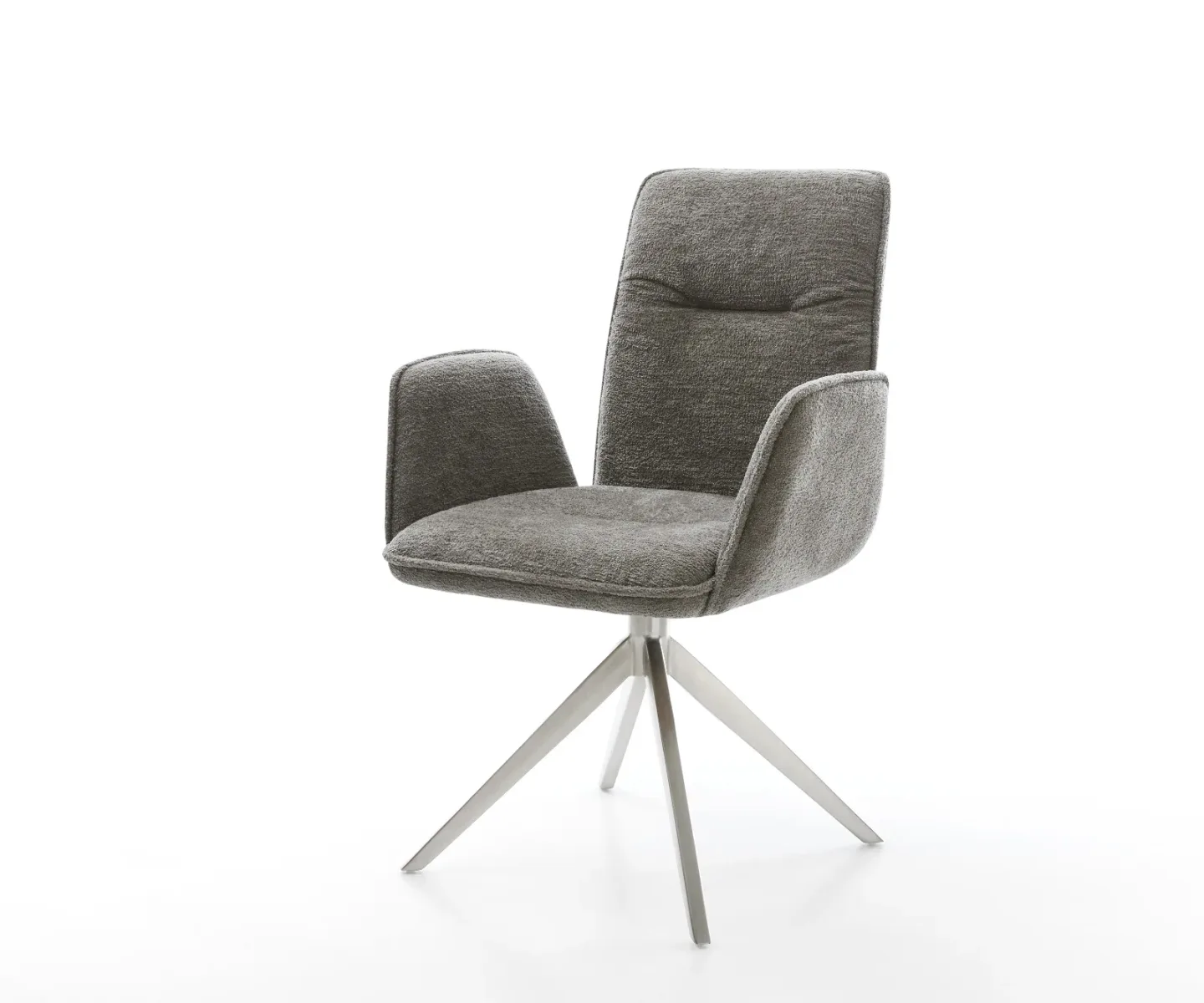 Drehstuhl Vinja-Flex Bouclé Soft Schlamm Kreuzgestell breit Edelstahl 360° drehbar Wippfunktion
