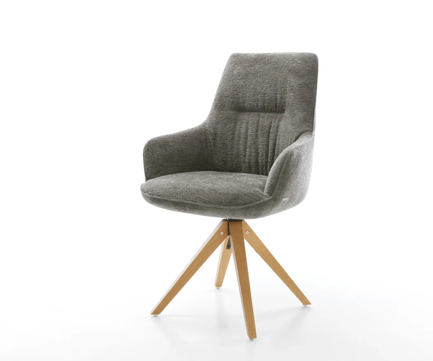 Drehstuhl Zelia-Flex mit Armlehnen Bouclé Soft Schlamm Holzgestell kantig Natur 360° drehbar Taschenfederkern