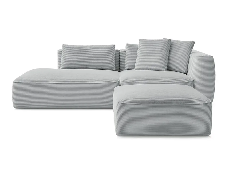 3er Sofa mit Hocker BOBOCHIC LEOPOLD Cord-Stoff hellgrau