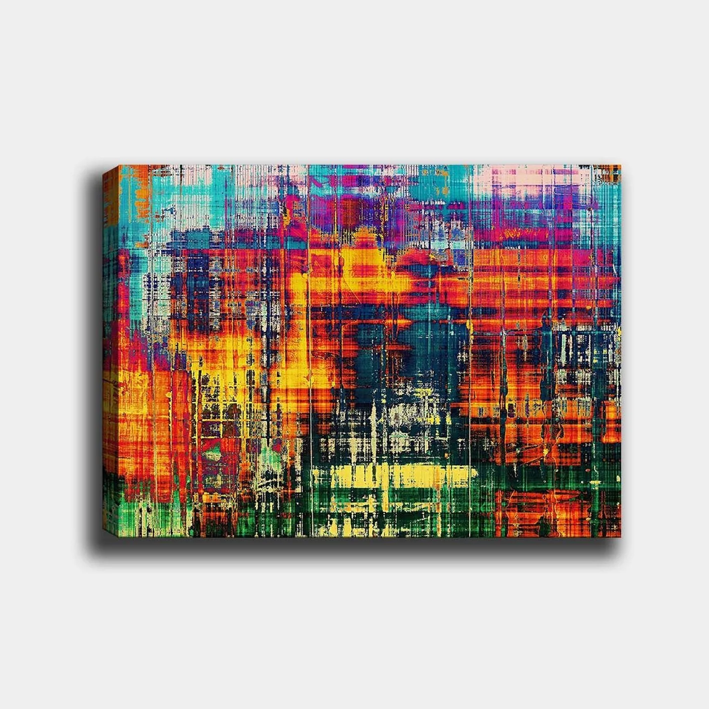 Canvastavla 70x100 cm - Abstrakt konstverk med livliga färger och dynamiska mönster - Turkos / Orange / Mörkblå