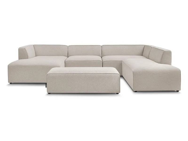 Panorama-Ecksofa mit Hocker BOBOCHIC MEGEVE Stoff chiniert beige
