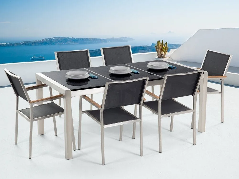 Bacoli Matgrupp Utomhus 180 cm + 6 Utestolar - Svart
