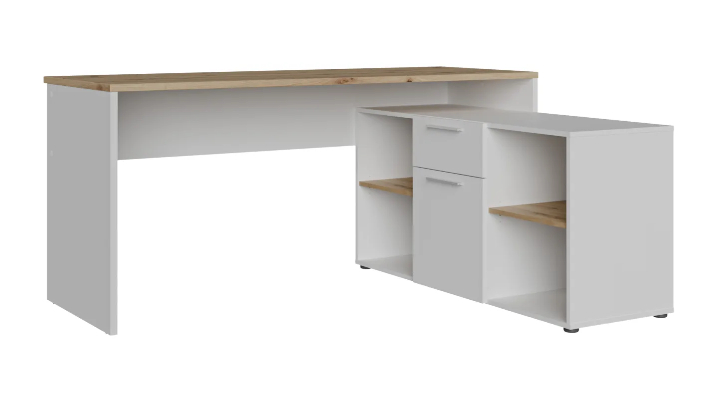 Eck-Schreibtisch weiß Artisan Eiche 160 cm - CONTRA COSTA