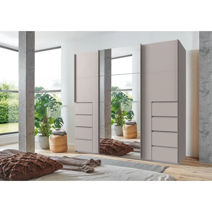 Kleiderschrank Cathy KASCHMIR, ABS. SPIEGEL GRIFFE KASCHMIR Mischholz B 225 cm