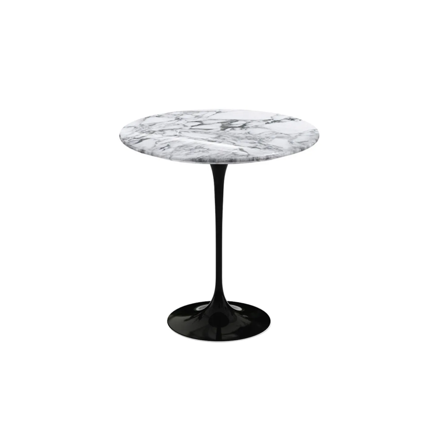 Knoll - Saarinen Round Table - Småbord, Svart underrede, skiva i glansig vit Arabescato marmor, Ø 51 - Sidobord - Eero Saarinen - Svart - Metall/Trä