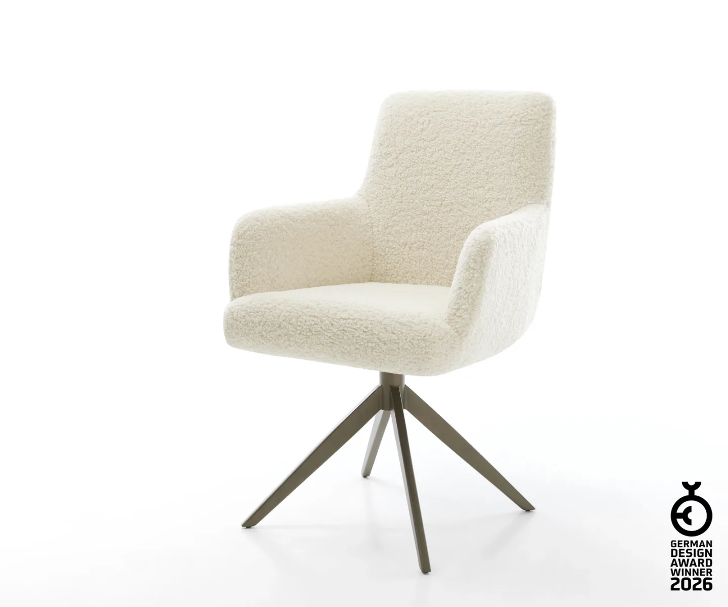 Drehstuhl Heira-Flex mit Armlehnen Teddystoff Beige Kreuzgestell breit Effektfinish Titan 360° drehbar Wippfunktion Taschenfederkern