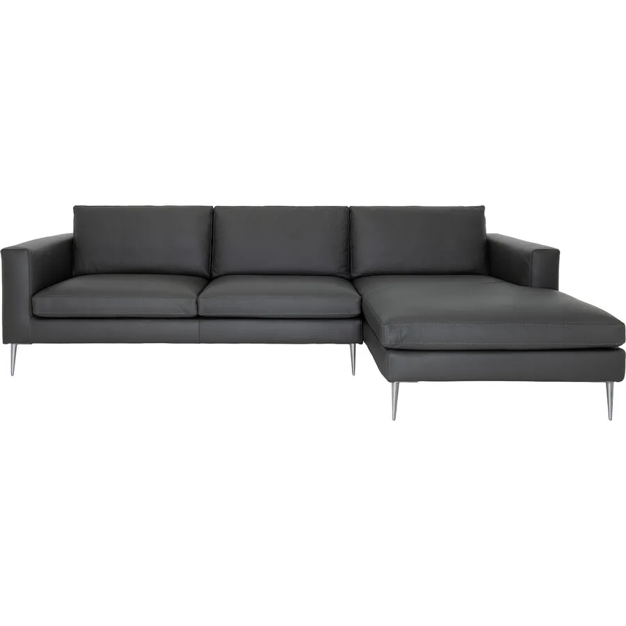 Massimo Divani Ecksofa Lorenzo Rechts Echtleder Dunkelgrau B 279 T 104 cm