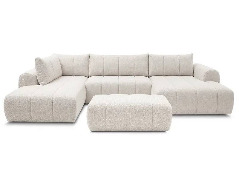 Panorama-Ecksofa mit Hocker BOBOCHIC NESTY Stoff chiniert beige