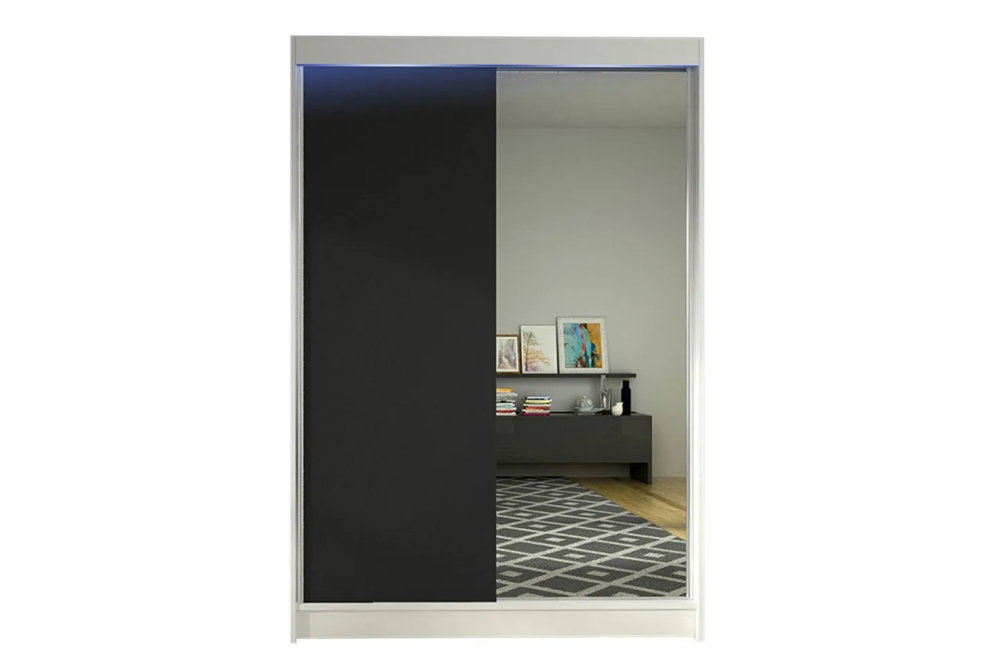 Liverpool Garderob med Spegel 120x200 cm - Svart/Vit