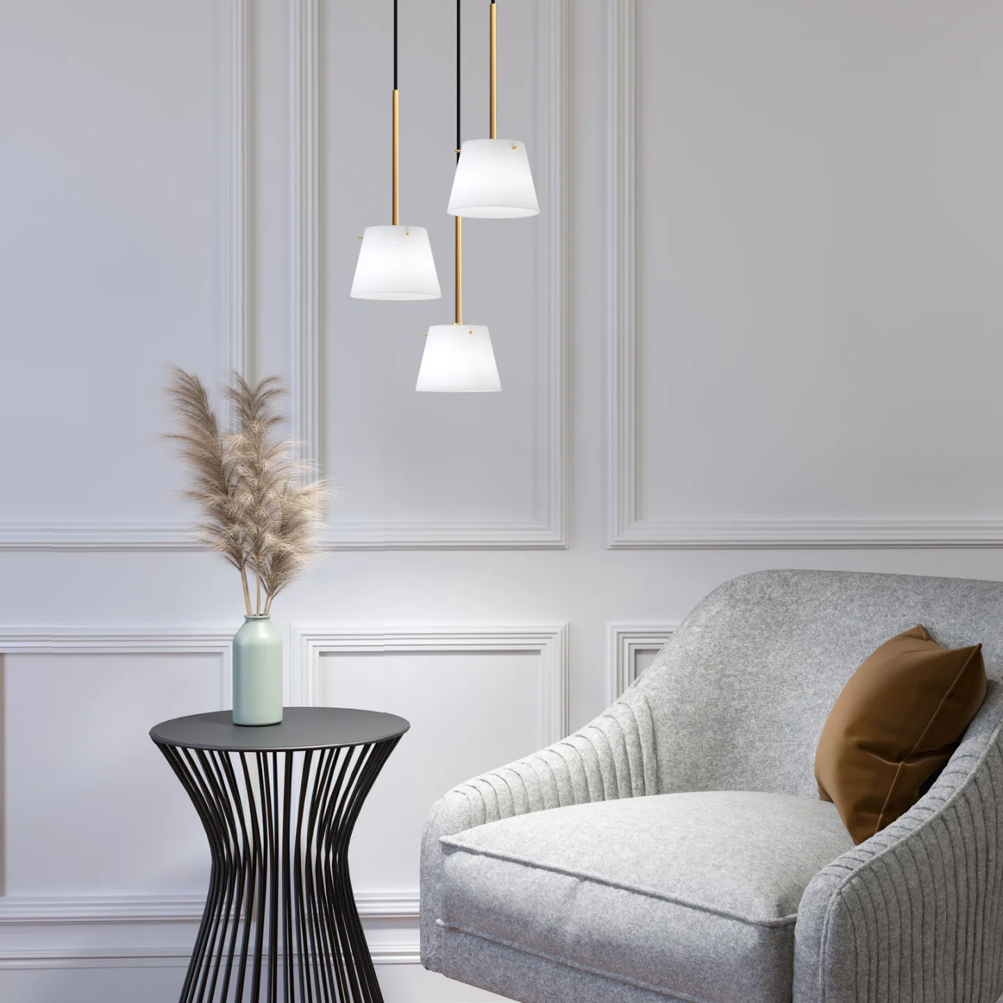 Gil il Grande Pendelleuchte Satin/Brass - Herstal - Wohnzimmer - Glas
