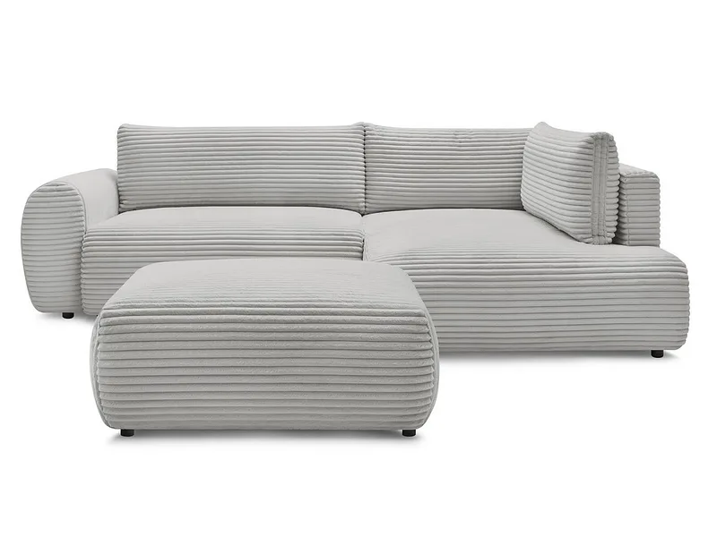 Ecksofa mit Hocker BOBOCHIC LUCIEN Cord-Stoff hellgrau