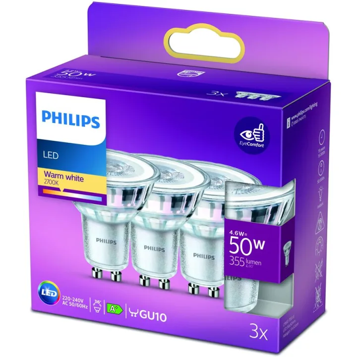 Leuchtmittel Philips Glas GU10 4.6 W - Farbe: weiss - LED - Lichtfarbe: Extra warmweiss - LED Leuchtmittel