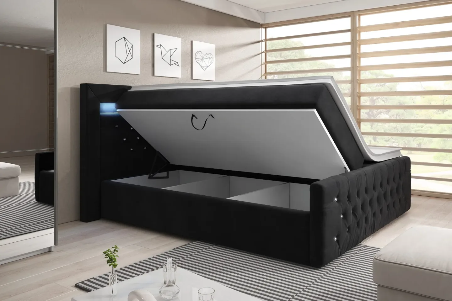Franco Crystal Sängpaket 180x200 LED-belysning - Svart/Sammet