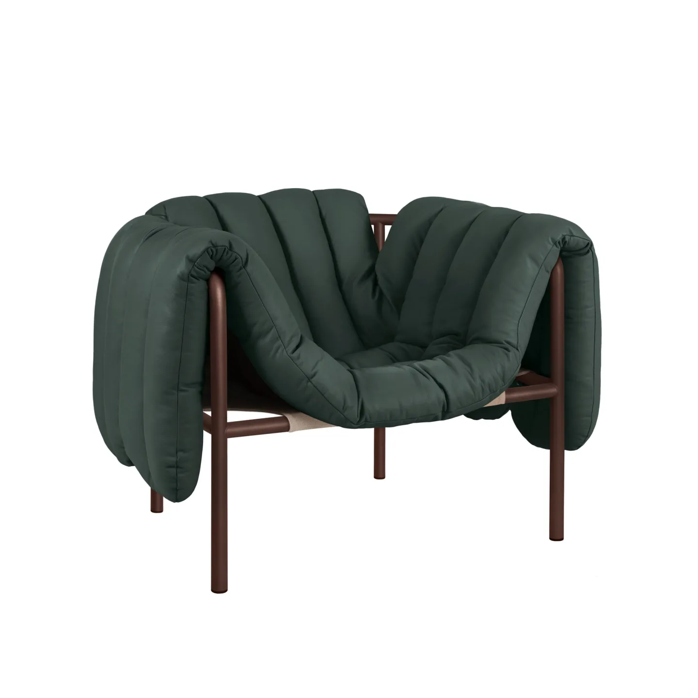 HEM - Puffy Lounge Chair - Dark Green Leather/Chocolate Brown - Fåtöljer - Faye Toogood - Grön,Brun - Läder/Naturmaterial/Metall/Trä/Skum