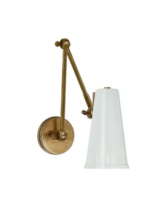Antonio Adjustable Two Arm Wall Lamp Antique Brass/Antique White Shade