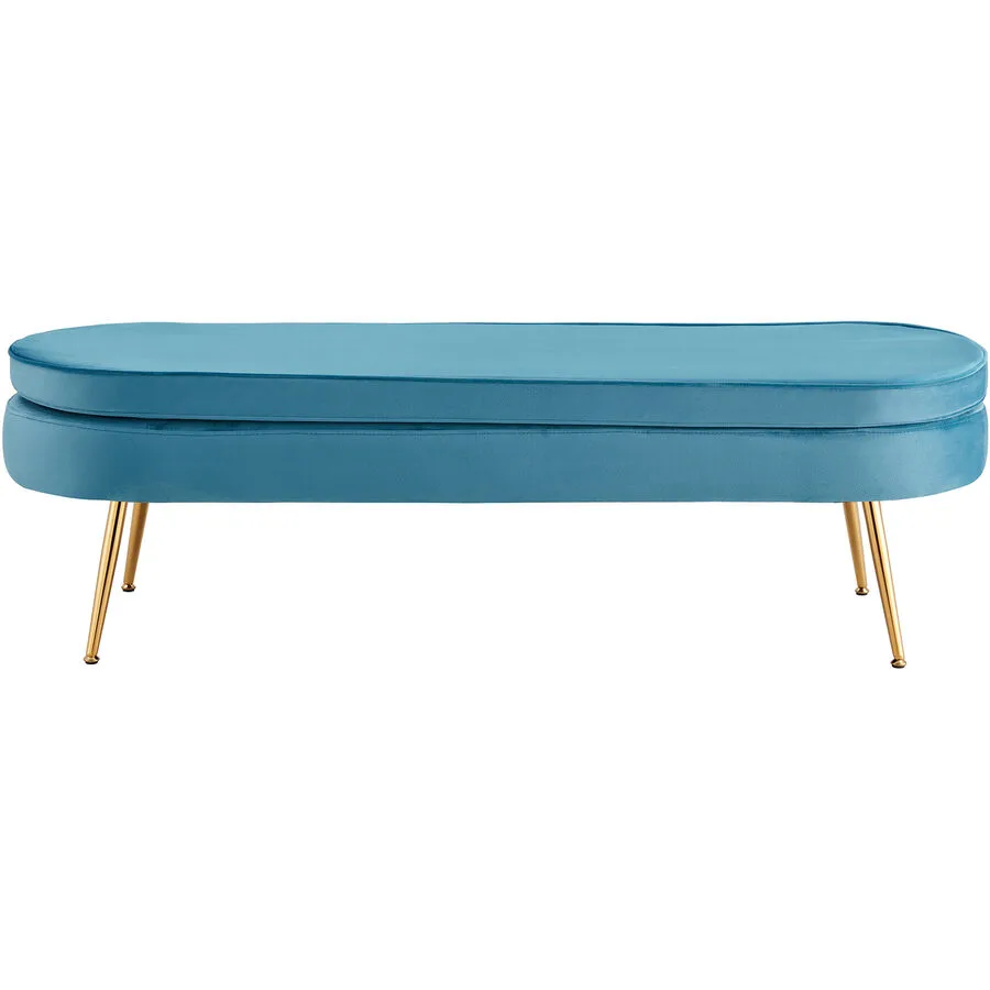 Hocker Khloe Blau, Gold Samt, Metall B 142 H 41 cm