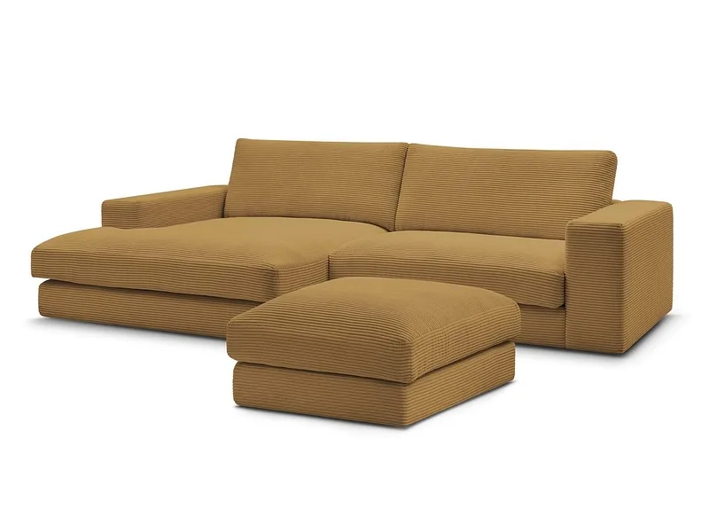 Ecksofa mit Hocker BOBOCHIC LEONARD Cord-Stoff gelb
