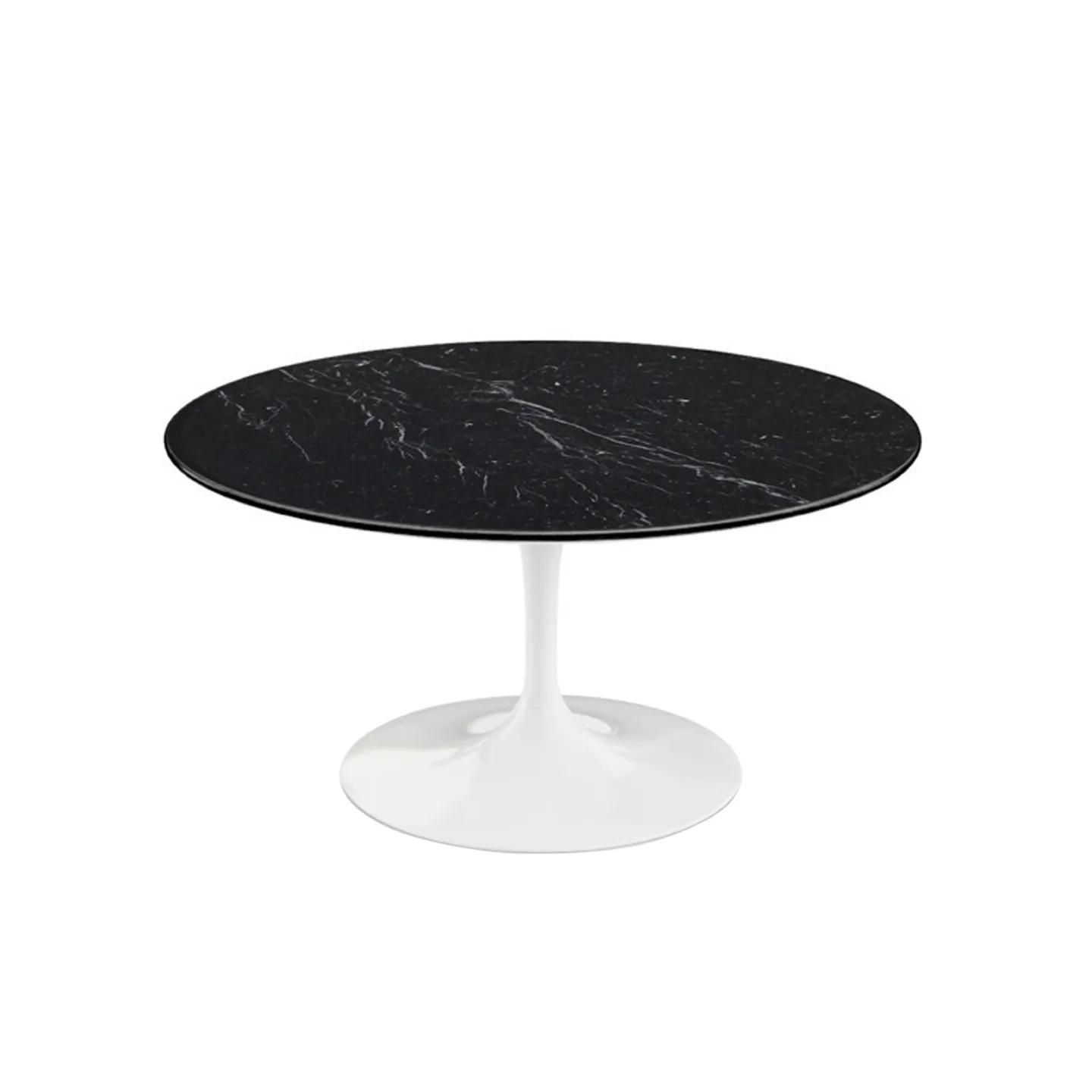 Knoll - Saarinen Round Table - Soffbord, Vitt underrede, skiva i matt svart Marquina marmor, H: 38, Ø 91 - Soffbord - Eero Saarinen - Svart,Vit - Metall/Sten