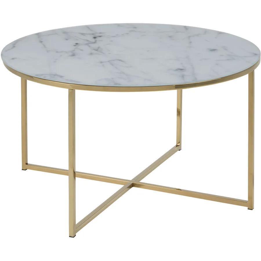 Salontisch Alisma weiss, gold Glas, Metall B 80 T 80 cm