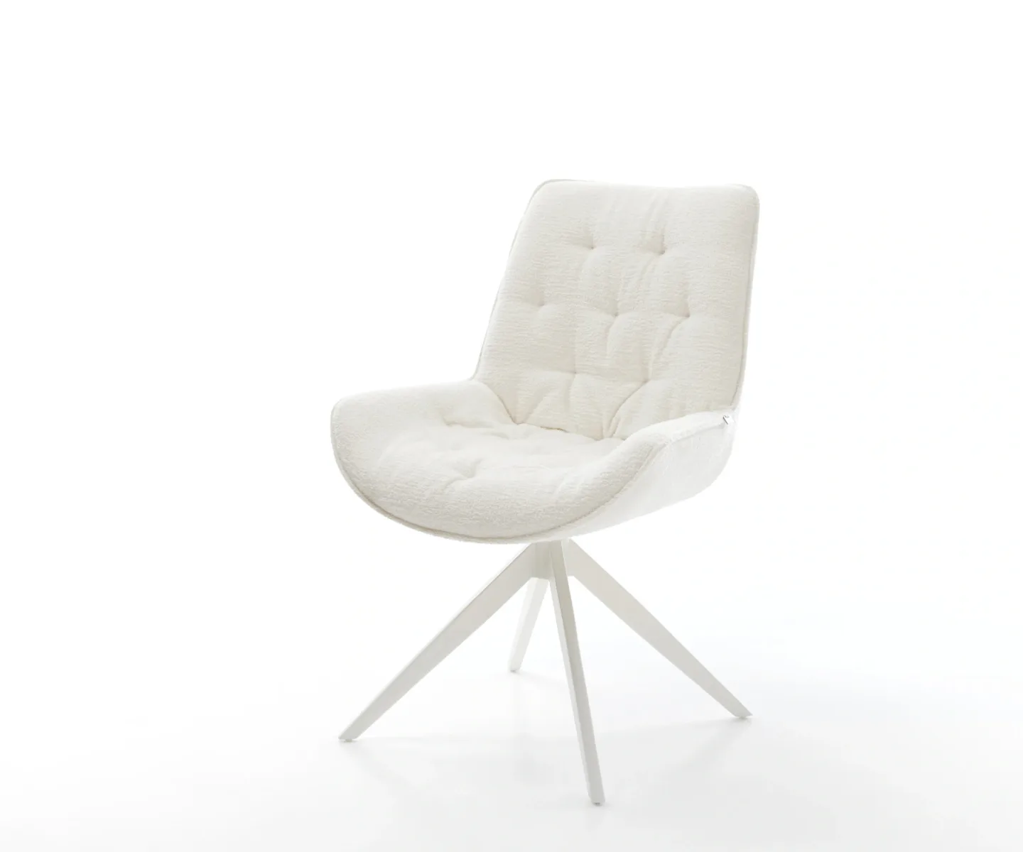 Drehstuhl Taimi-Flex Bouclé Soft Beige Kreuzgestell breit Weiß 360° drehbar Wippfunktion