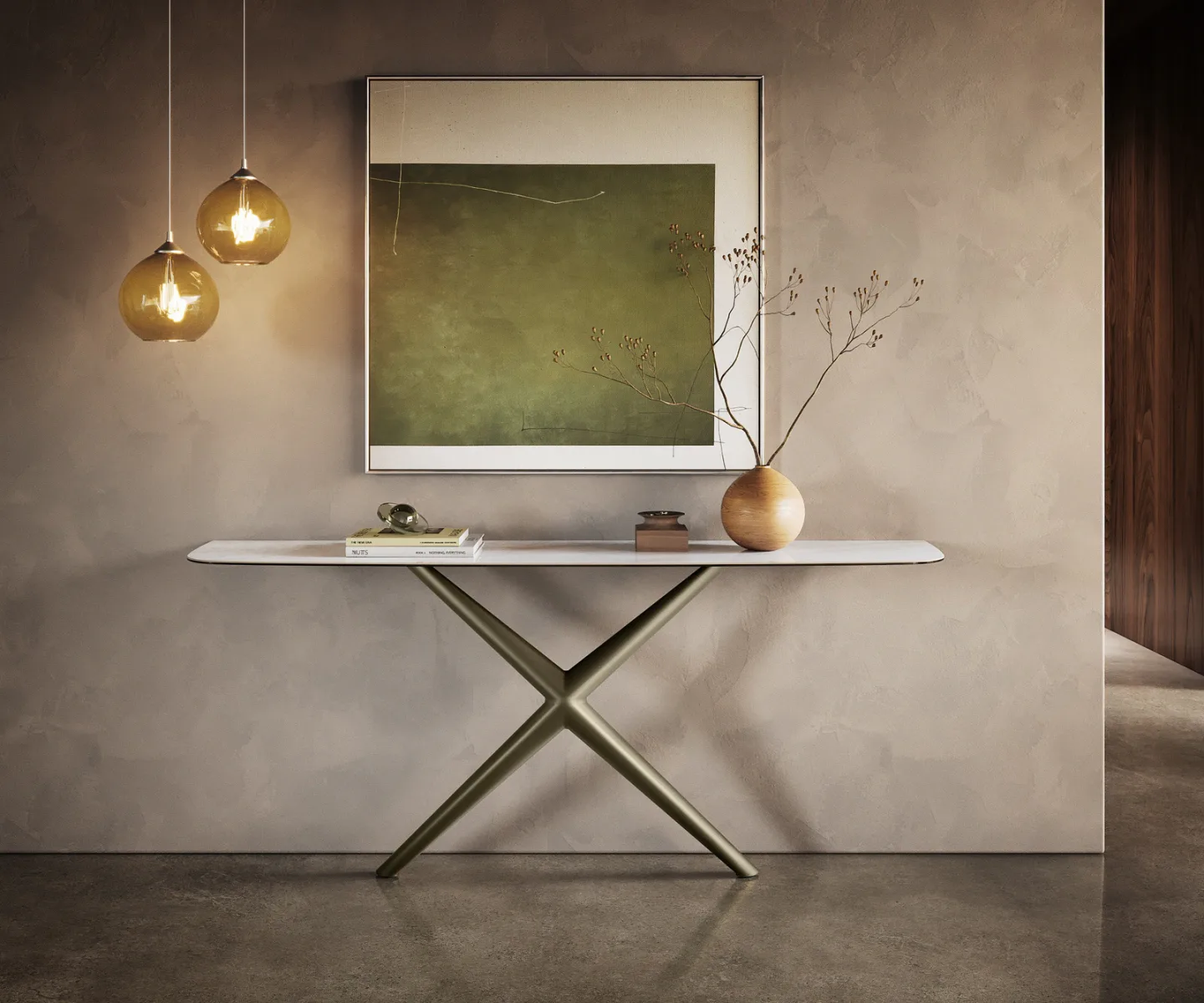 Konsolentisch Edge Boot 180x40 cm Keramik Onyx Pearl Estelo Metall Effektfinish Titan