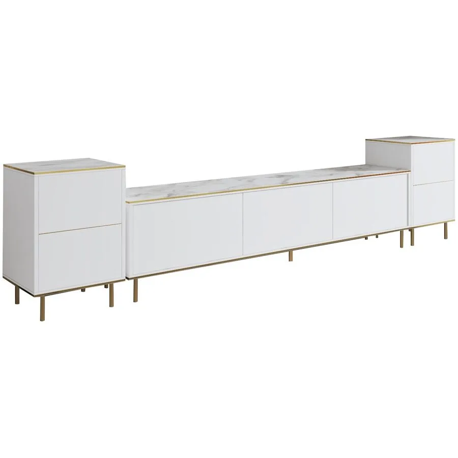 TV-Möbel Yasam weiss Melaminbeschichtete Spanplatte B 180 cm