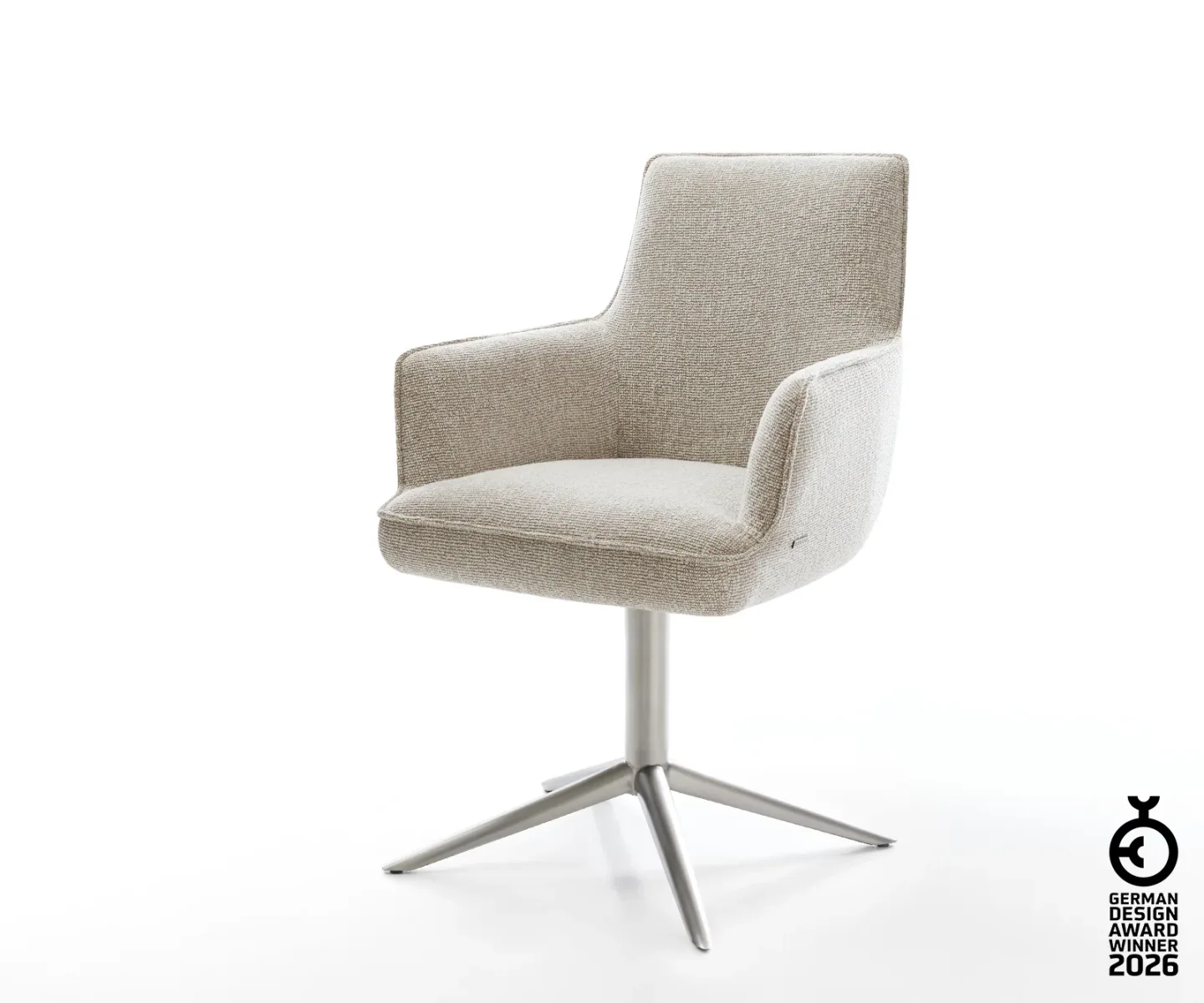Drehstuhl Heira-Flex mit Armlehnen Webstoff Soft Beige Fußkreuz Edelstahl 360° drehbar Wippfunktion Taschenfederkern