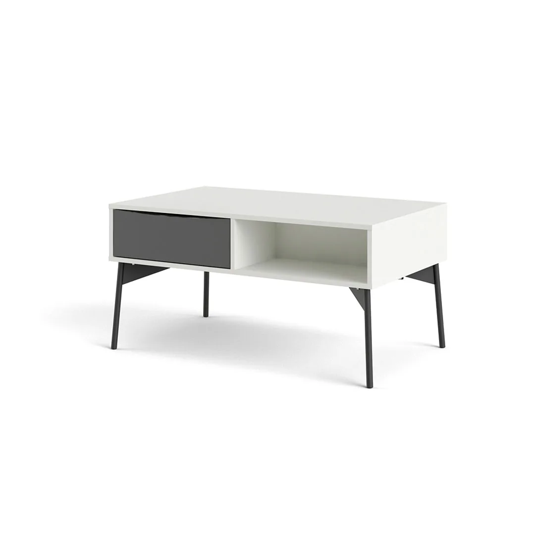 Elly Couchtisch 1 Schublade, 3 Einlegeböden mattweiß, grau.