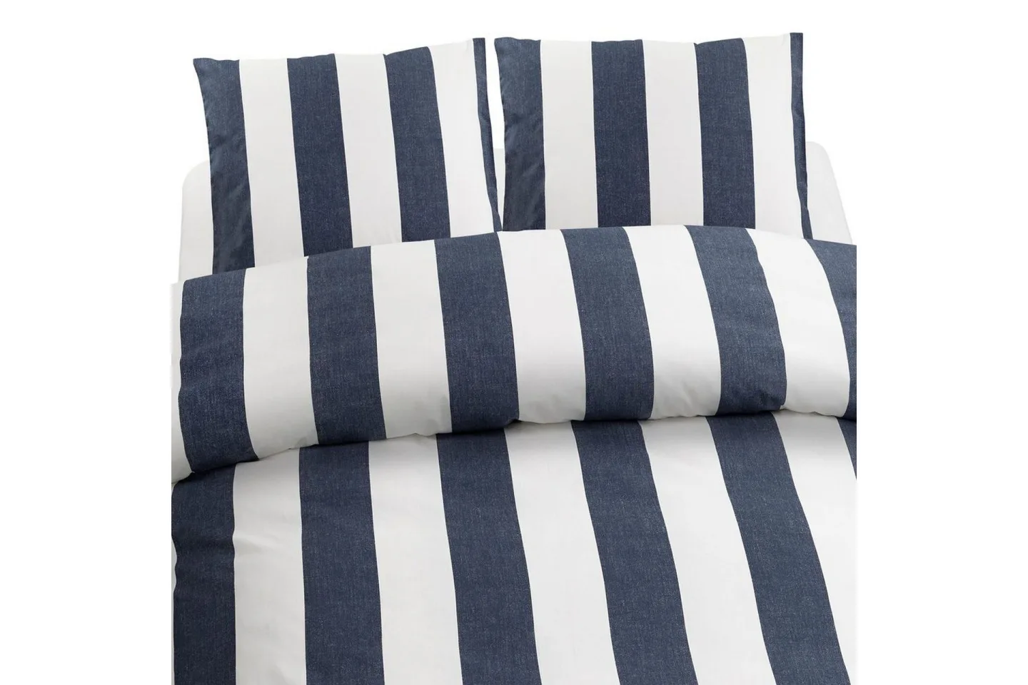 Påslakanset Dubbelsäng 3-Dels Block Stripe - Marinblå