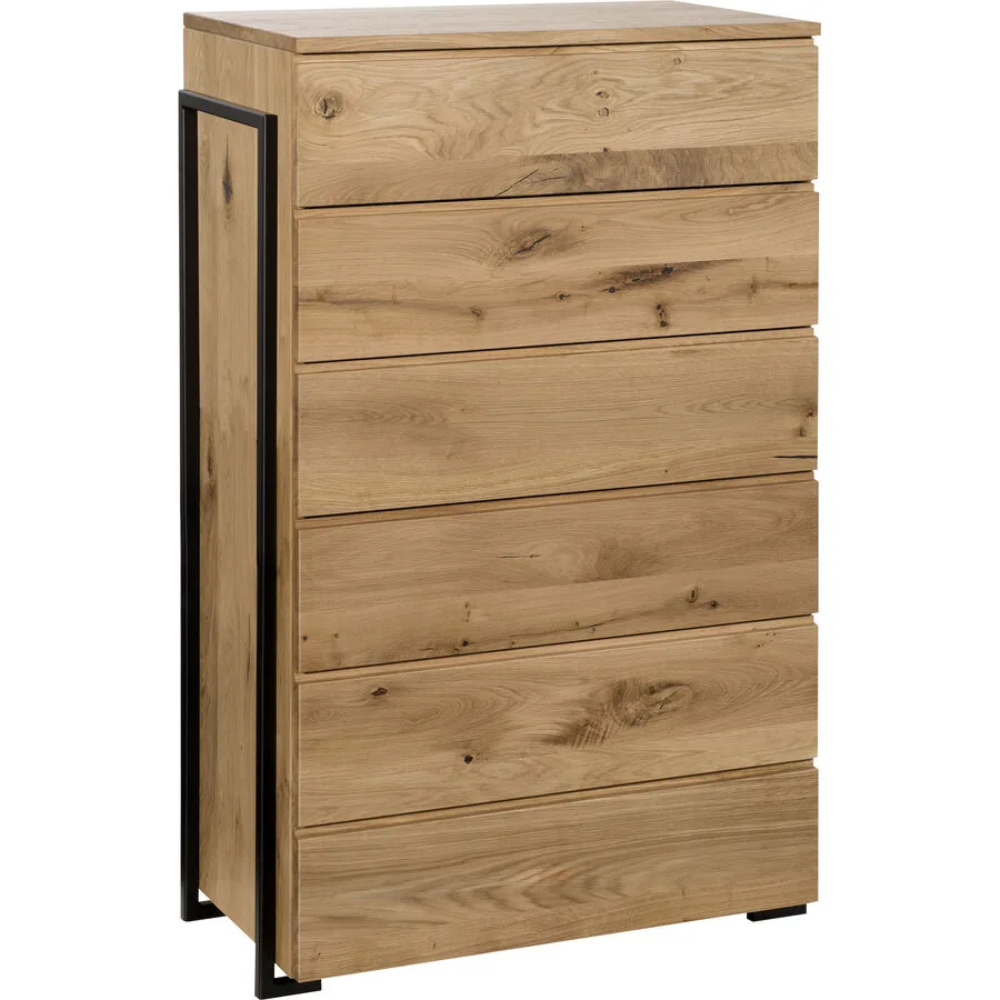 Kommode Holz Werk Natur, Schwarz Holz, Metall Massivholz B 70 H 122 cm