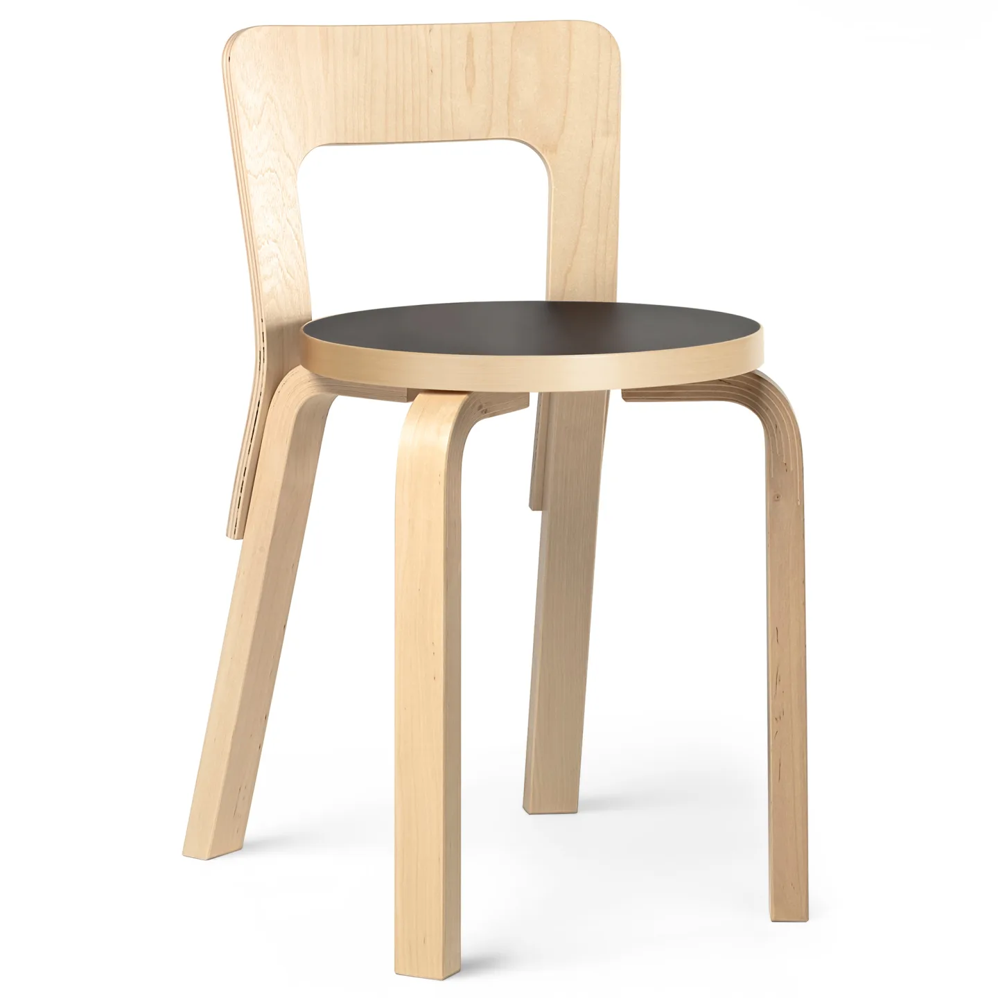 Artek - Stol 65, Svart linoleum - Matstolar - Alvar Aalto - Svart - Trä