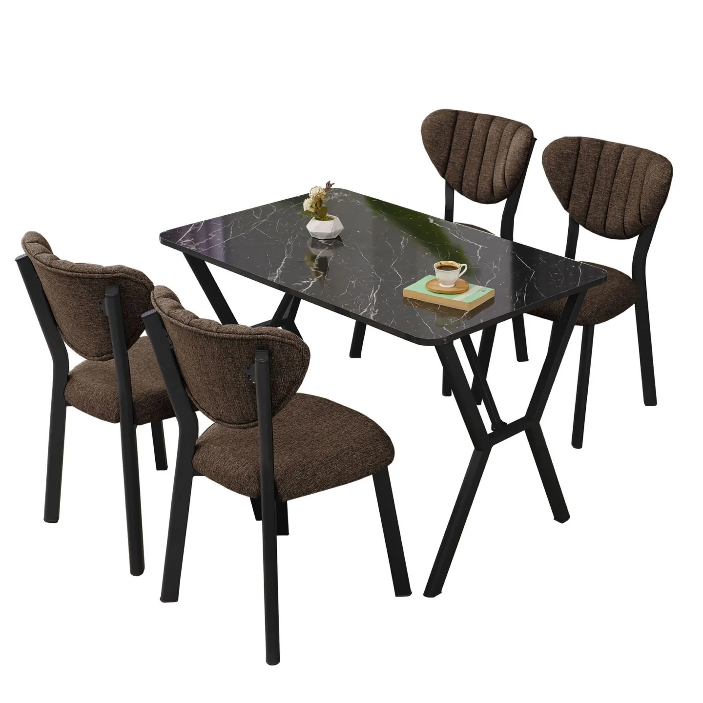 Krylor Matgrupp Bord 110 cm + 4 Stolar - Brun Och Svart