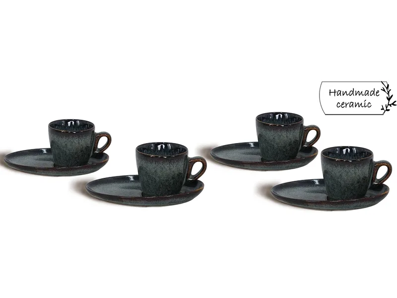 Set Kaffeetassen BROOKE 11cl sandstein dunkelgrün 8-teilig