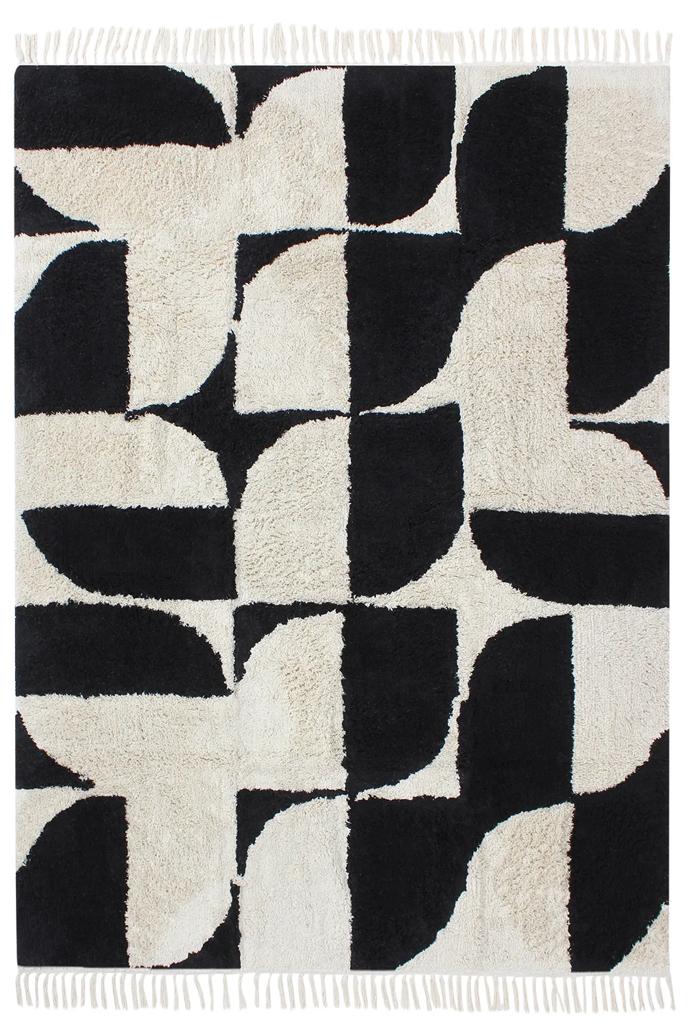Ryetepper - Siberia Natural Cotton Shaggy (offwhite/svart) (Størrelse: 160 x 230 cm)