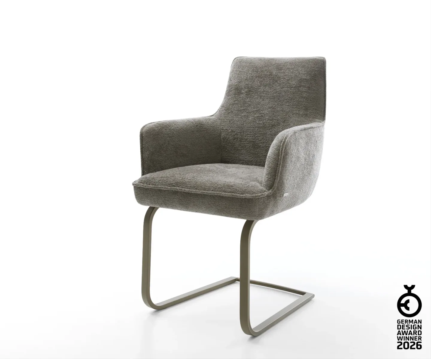 Freischwinger Heira-Flex mit Armlehnen Bouclé Soft Schlamm Freischwinger flach Effektfinish Titan Taschenfederkern