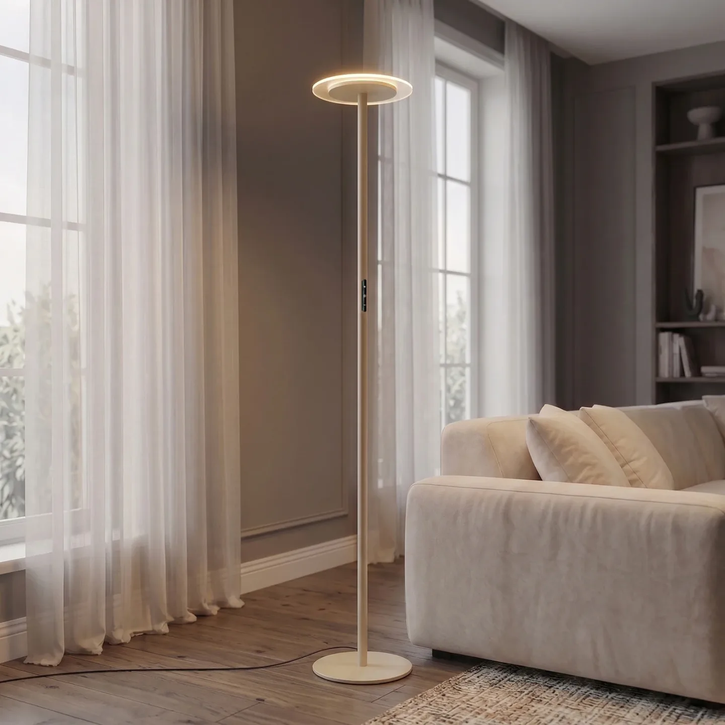 Frile LED-golvlampa, beige, dimbar, höjd 190 cm, metall – Arcchio - Vardagsrum - Modern - Aluminium - Med en ljuskälla