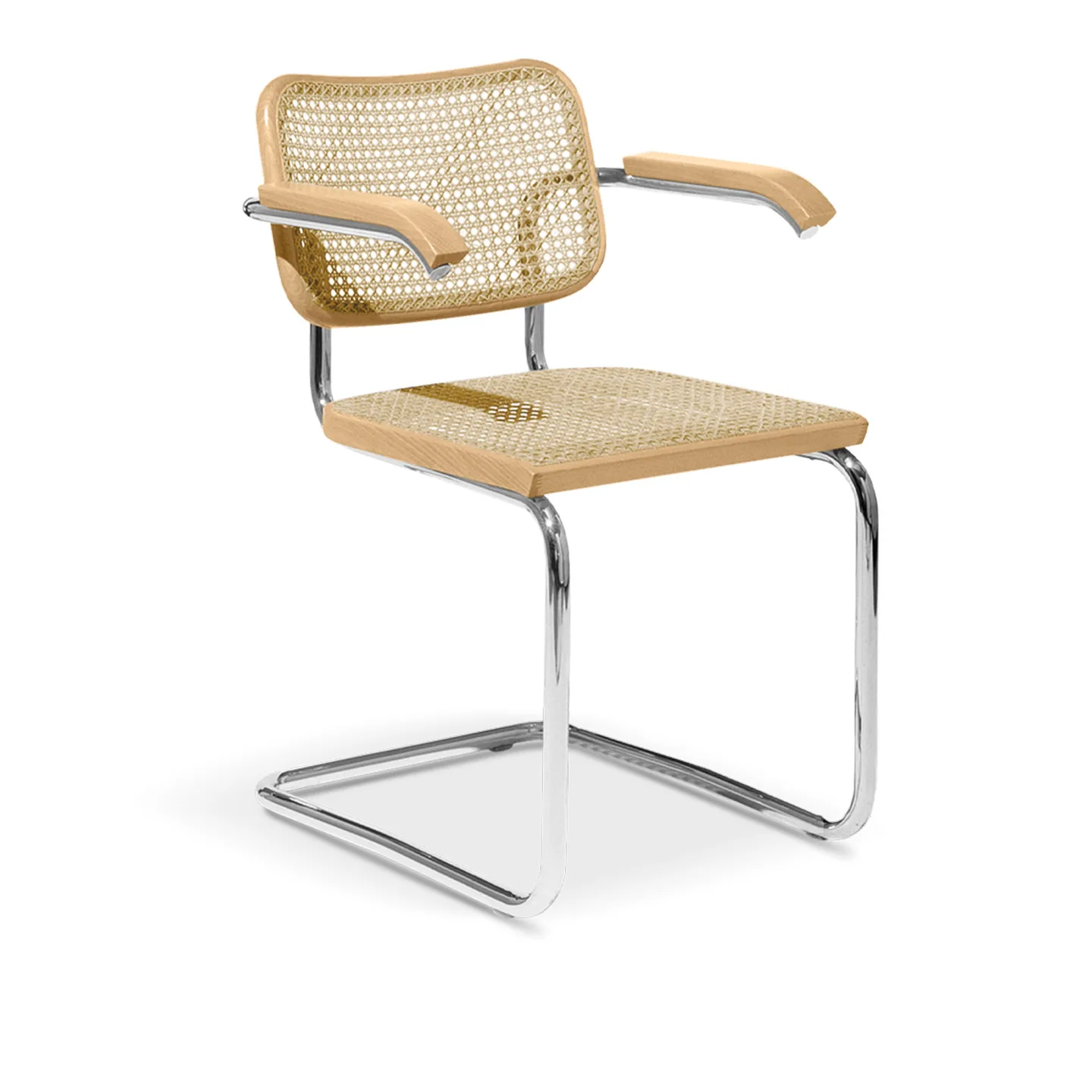 Knoll - Cesca Chair with Arms, Light Beech - Matstolar - Marcel Breuer - Beige - Metall/Trä