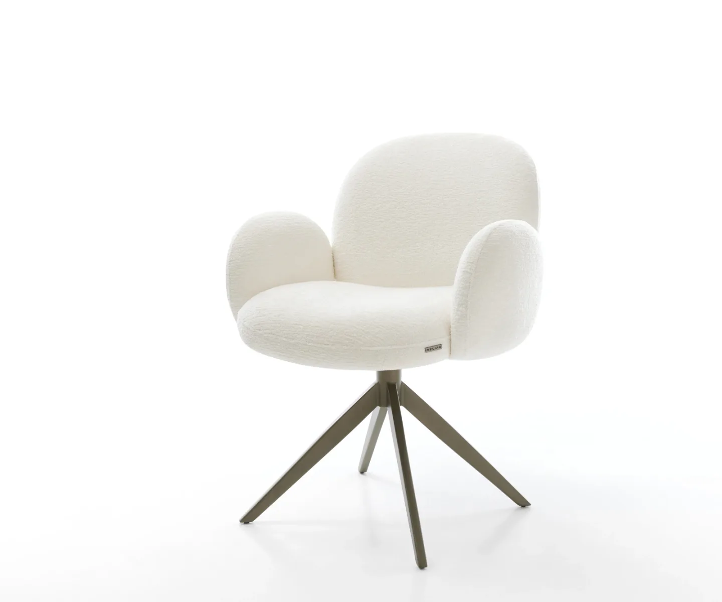 Drehstuhl Nube-Flex mit Armlehnen Bouclé Soft Beige Kreuzgestell breit Effektfinish Titan 360° drehbar Wippfunktion Taschenfederkern