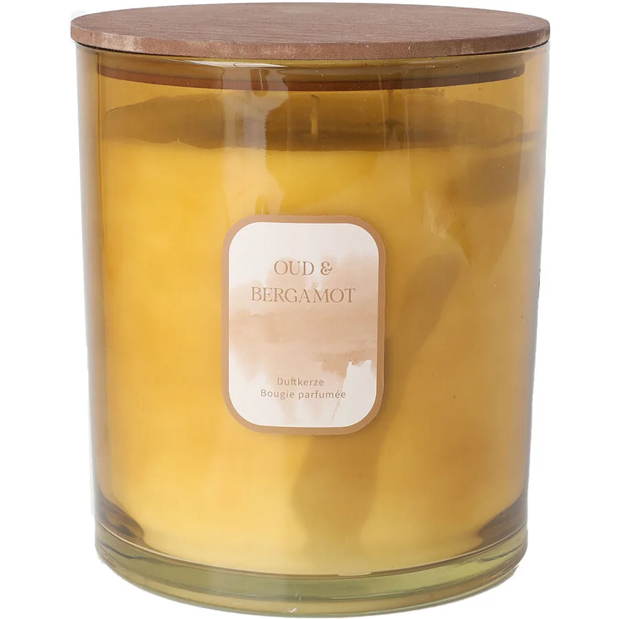 Duftkerze Oud&Bergamot D16cm braun - Material: Glas, Holz