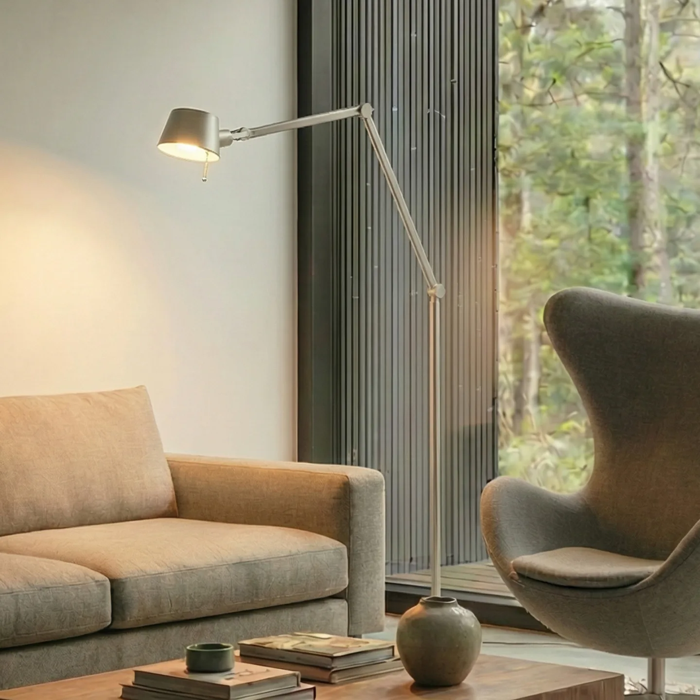 Silka Stehleuchte, nickel satin, verstellbar, 216 cm, E27 - Lucande - Arbeitszimmer / Büro - Modern - Metall - Einflammig