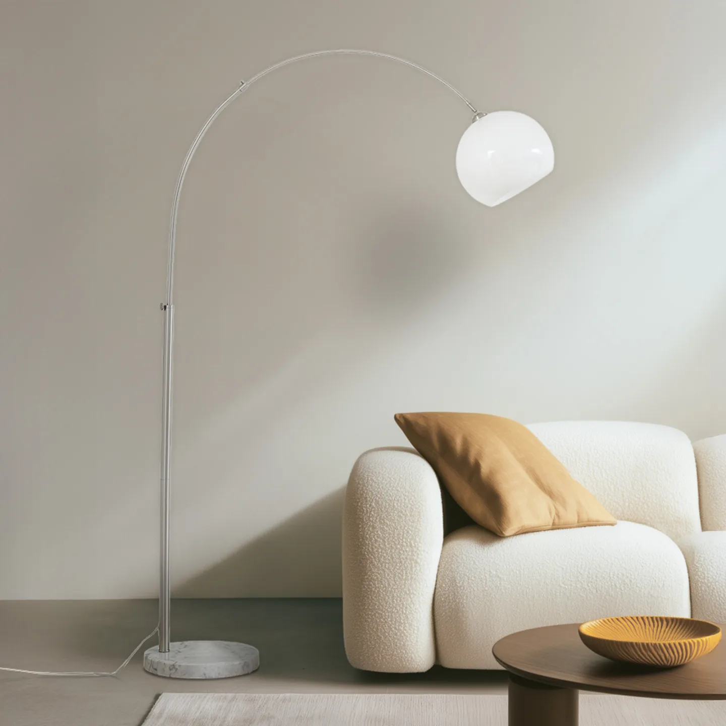Alverton buelampe, hvid/nikkel, 197 cm, glas - Lindby - Stue - Moderne - Metal - Med én lyskilde