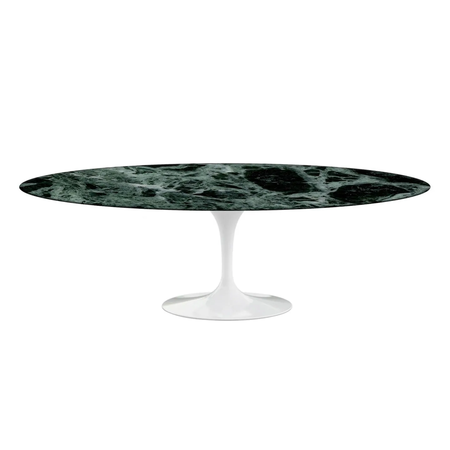 Knoll - Saarinen Oval Table - Matbord, 244 x 137 cm, Vitt underrede, skiva i glansig grön Alpi marmor - Matbord - Eero Saarinen - Grön - Metall/Sten
