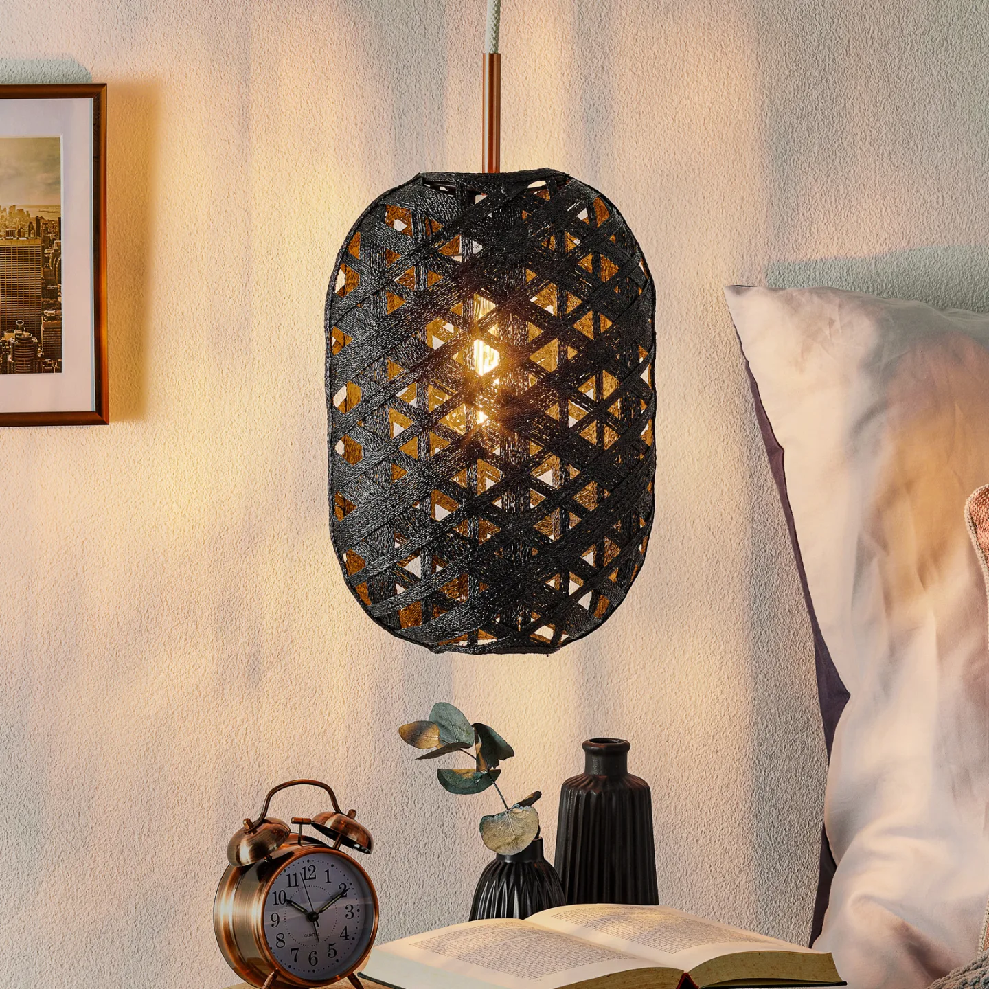 Capsule Pendelleuchte S Black - Forestier Capsule S - Wohnzimmer - Design - Bambus - Einflammig
