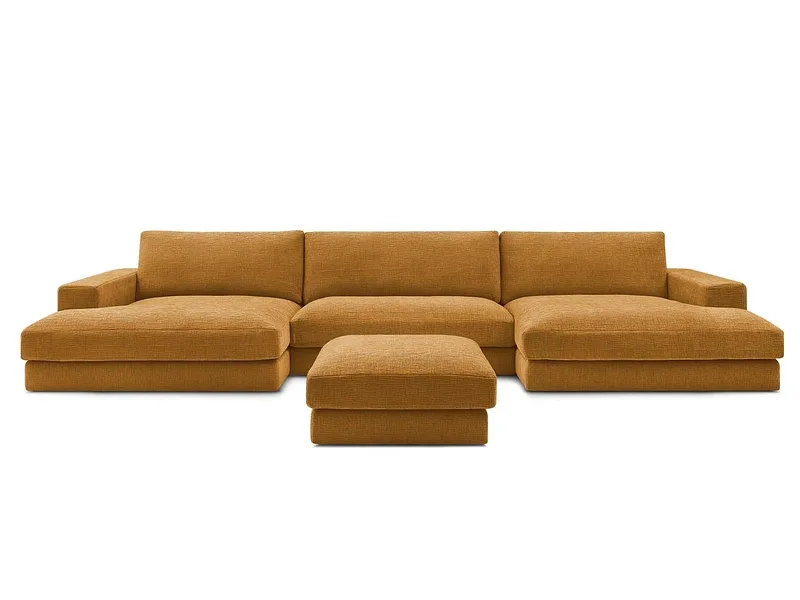 Panorama-Ecksofa mit Hocker BOBOCHIC LEONARD Stoff mit Textur gelb