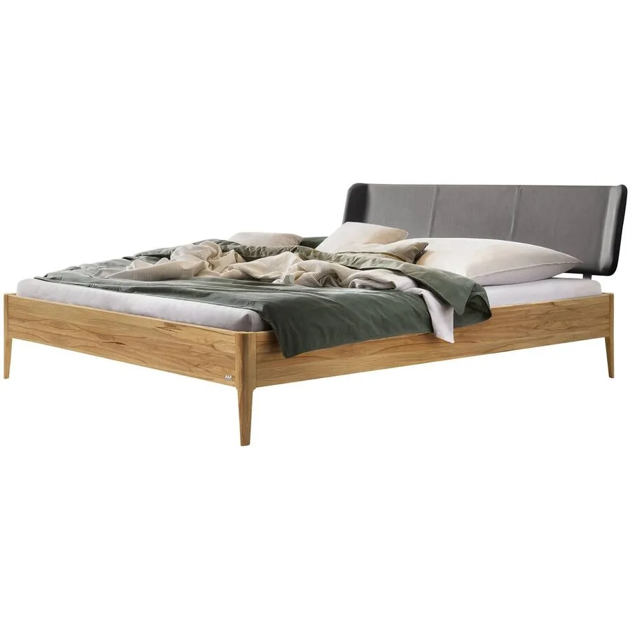Hasena Bett Castello Natur, Dunkelgrau Buche, Kunstleder Massivholz 180 x 200 cm